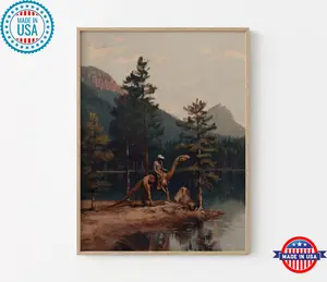 Vintage Dinosaur Cowboy Oil Painting Poster | Western Jurassic Dinosaur Poster | Gift for Him, Funny Poster