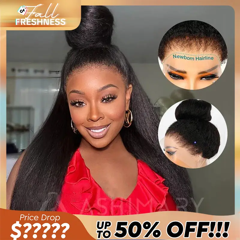 Glueless Newborn Hairline Invisi Strap 360 Skin Lace Frontal Kinky Straight Wig Pre-Everything Natural Look Human Hair Wig FallFreshness