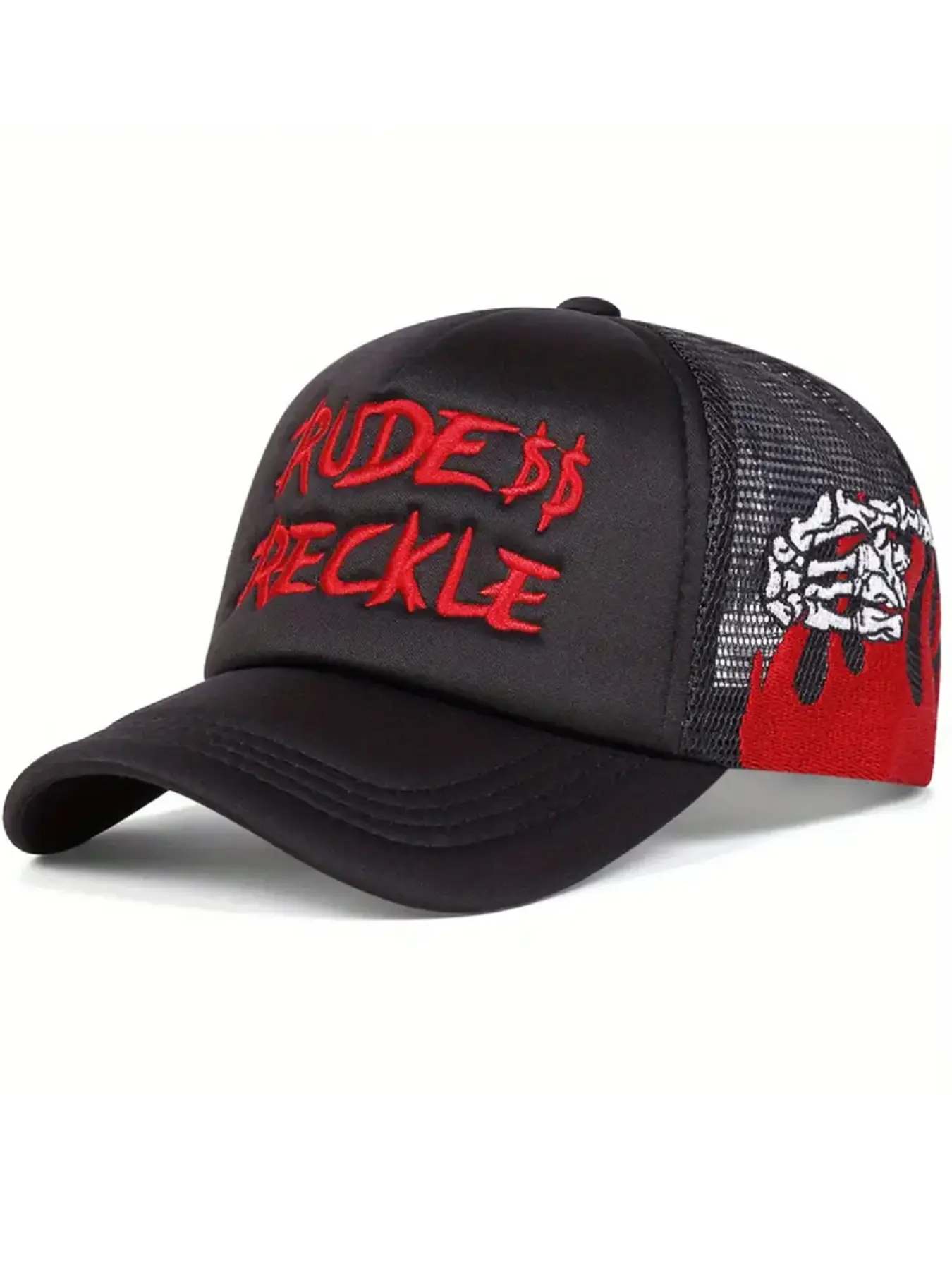 2025 Cool New Breathable Cooling Mesh Hat RUDE Hand Skeleton Embroidery Men's Street Dance Hip Hop Hats Outdoor Fishing Graphic Trucker Hat Women's Cycling Skateboard Hats Daily Wear Decorative Baseball Hat Adjustable Hat Baseball Cap