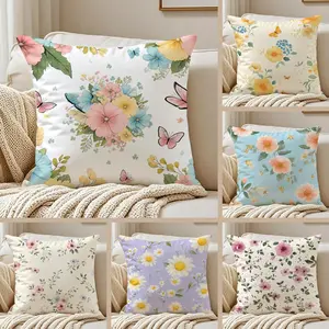 Classic Spring Floral Cushion Cover Ultra-Soft Short Plush Pillowcase | Double-Sided Printed Cushion Cover | Washable Hidden Zipper | Skin-Friendly & Breathable | Suitable for all seasons | Home Decor Gift