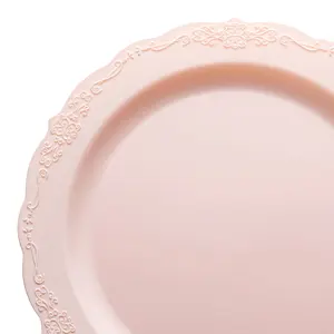Pink Vintage Round Disposable Plastic Dinner Plates (10")