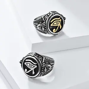 retro style Egyptian pharaoh Horus eye titanium steel ring ring men's personality culture totem jewelry