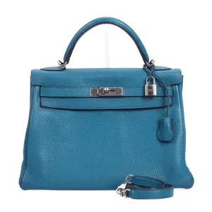 Pre-owned HERMÈS Calfskin Top Handle Bag Kelly 32 Togo Blue 57907431 hz