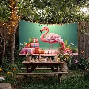 Banner, 1 Pc, Welcome Flamingo Gifts Birthday Theme Backdrop, Size 43.3x70.8 in & 59x82.6 in, Polyester Fabric, Perfect for Birthday Party, Room and Party Decoration, Outdoor Holiday Decor, 2D Decorative Flag
