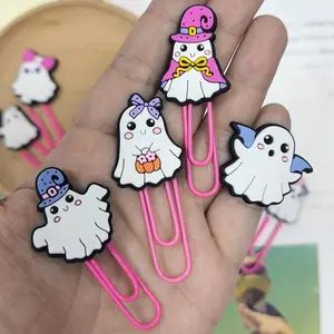 12 pcs Random New Halloween Little Ghost Paper Clip Cartoon Bookmark DIY Stationery Metal Binder Clips School Office Supplies