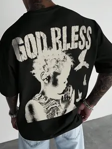 Unisex 'god Bless' Graphic Tee, Loose-Fit Short Sleeve Top, Breathable Round Neck, Streetwear Style, Music Festival Fashion