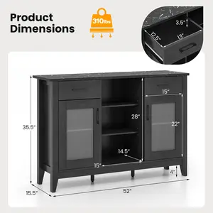 COSTWAY - Sideboard Buffet Cabinet with 2 Drawers and 4 Adjustable Shelves-Black