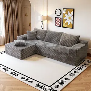 【2 Packages Shipping】Sectional Sofa Corduroy 104-inch Cloud L-Shaped Lounge Chair Modern Deep Seat Comfortable No Assembly Required Living Room Bedroom Upholstered Plush Fabric High-Resilience Modular Design