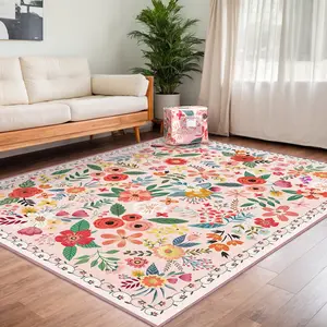 8' X 10' Washable Rug Boho Soft Carpet Non Slip Floor Carpet Low Pile Indoor Carpet for Bedroom Office Dining Room