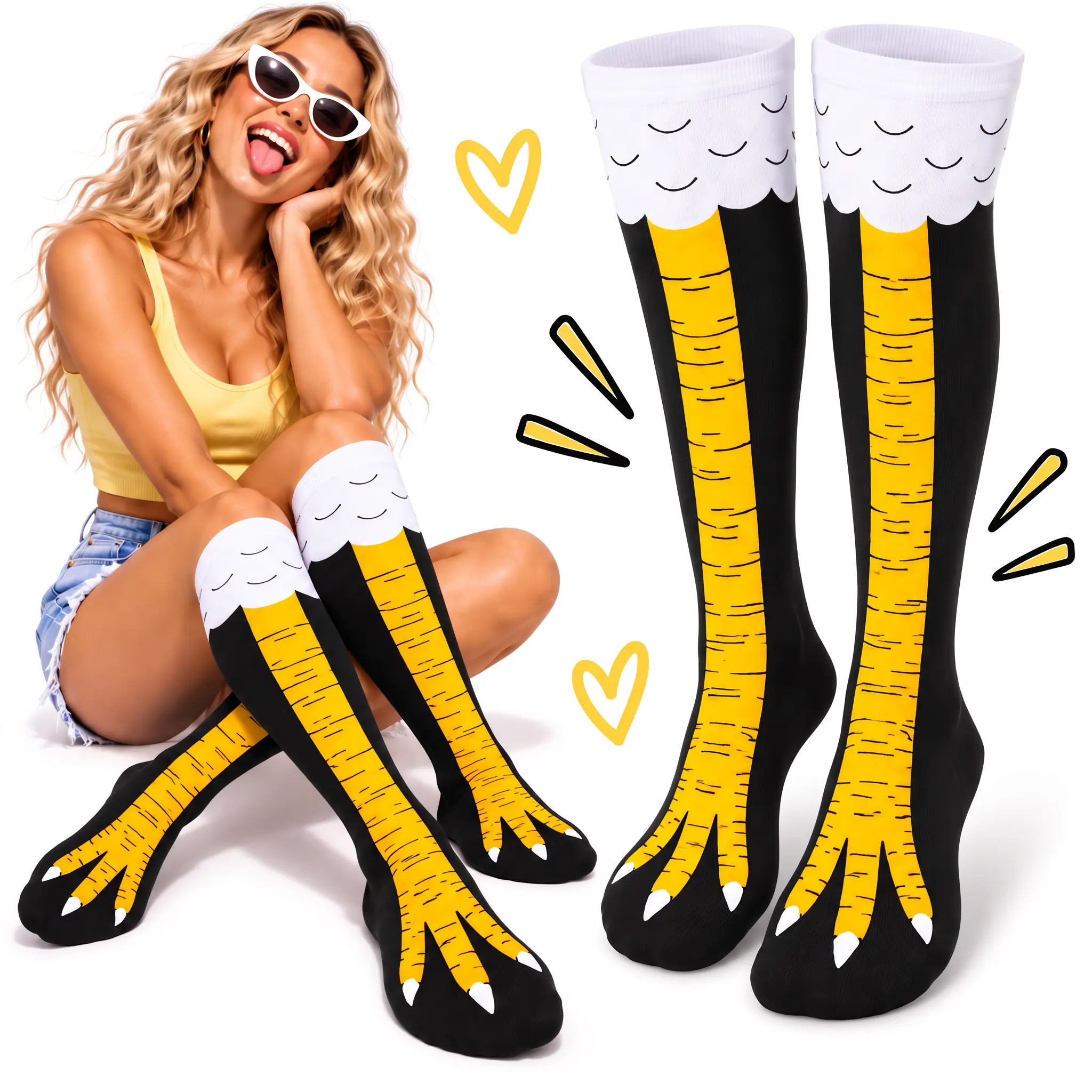 Unisex Funny Chicken Leg Socks, Thigh High Chicken Feet Socks, DIY Party Cosplay Accessory, Breathable & Comfortable, Great for Halloween, Christmas & Thanksgiving Parties, Farm Theme Costume, White Elephant Party Exchange Gift