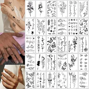 30Pcs Disposable waterproof small temporary tattoo stickers, Fake Tattoos, suitable for both women and men, featuring flowers, moons, and hearts for body art on hands, chest, wrists, and fingers