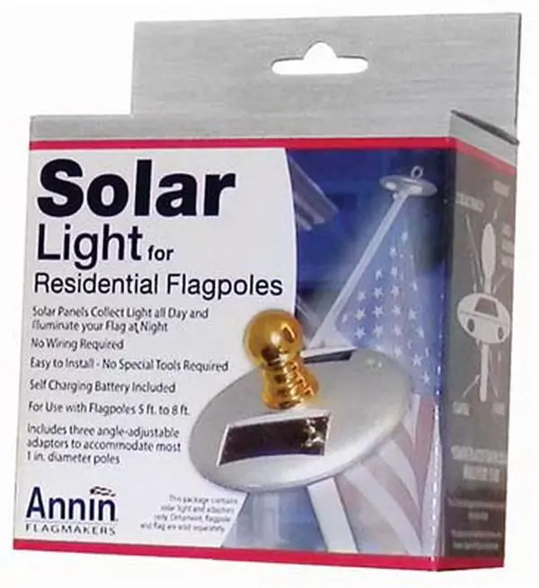 212 MAIN Compact Solar Flagpole Light, Silver 6-Lumen Outdoor Spotlight for 1-inch Residential Flagpoles, Automatic Sensor, AA Battery Included, Solar Outdoor Lights, Illuminates Flag, Auto Sensor, 1.3 Lbs