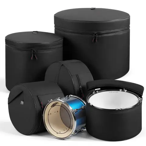 VEVOR 5-Piece 600D Wearproof Padded Drum Case Set - 22 in Bass, 12/13/16 in Toms, 14 in Snare, Shock-Absorbing Foam Covers, Backpack Straps, Zipper - Lightweight Travel & Rehearsal Storage for Musicians