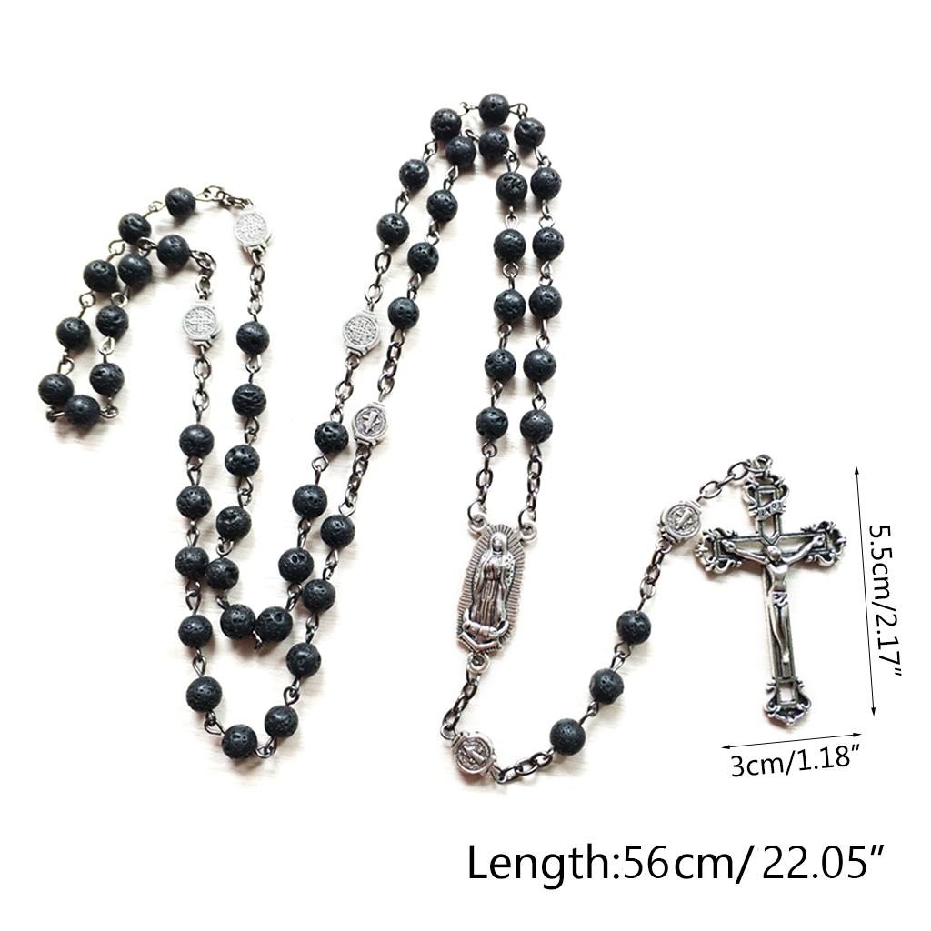 Rosary Beads Long Necklace with Jesus Christ Crucifix for Cross Catholic Prayer Pendant Party Gift
