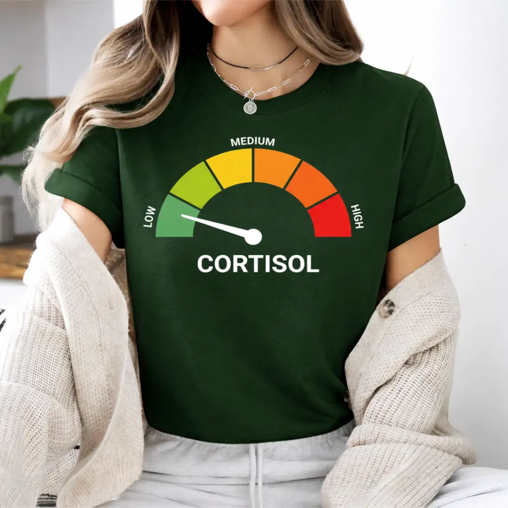 High Cortisol Levels Meme T-Shirt, Stress Level Meter Graphic Tee, Mental Health Humor Crewneck, Sarcastic Anxiety Joke Shirt, Relatable Burnout Aesthetic Top, Unisex Soft Cotton Streetwear