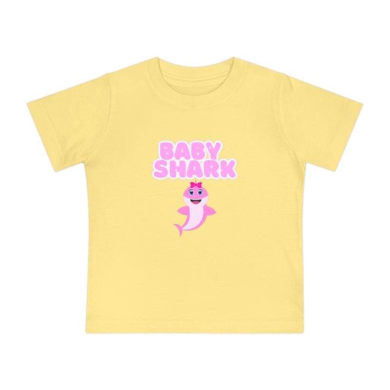Babygirl BabyShark Short Sleeve T-Shirt - 100% Airlume Combed and Ringspun Cotton - Crewneck