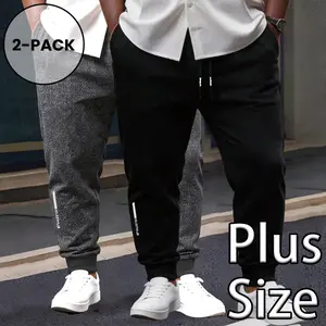 Men’s plus-size jogger pants, zippered pockets, adjustable drawstring, printed cuffs, sizes 2XL–6XL for larger builds, essential for all seasons, stretchy fabric