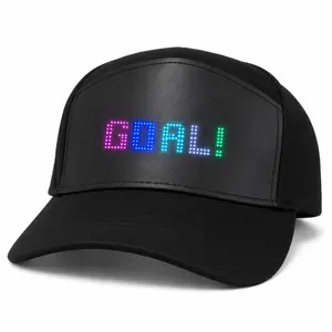 Party game hat, programmable LED hat, black accessory with scrolling text and animated display, app control, holiday and party gift