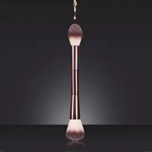 Double-ended foundation brush, a round, professional-grade makeup brush made with 100% vegan synthetic fibers.  Perfect for blending and applying liquid, powder, cream foundations, and blush.  A great holiday gift.