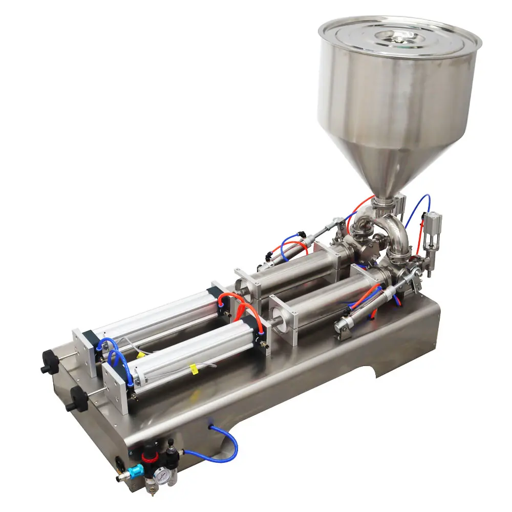 YOKOMA Pneumatic Paste Liquid Filling Machine Stainless Steel Bottle Filler With Two Nozzles 100-1000ml 110V for Toothpaste Cream Oil Chilli Sauce