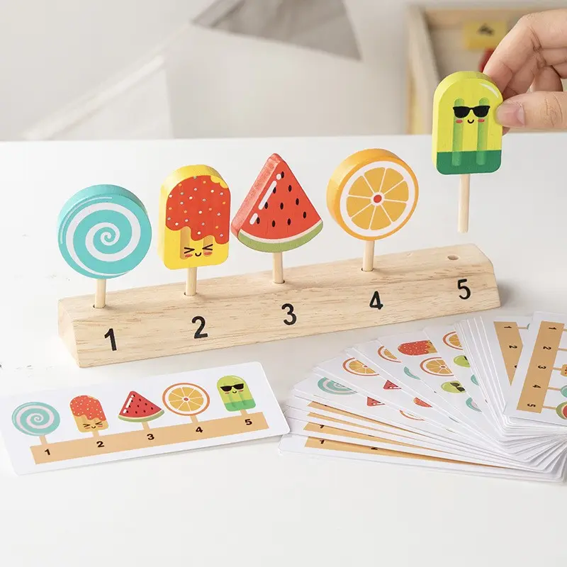 Children Wooden Classification Pretend Play Lollipop Ice Cream Matching Game Logic Thinking Training Parent-Child Interactive Toy Gift Learning Tool Learning Materials