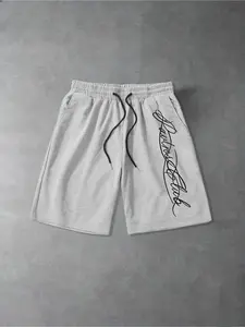 tiktokshopspringglowup🔥 Men's Streetwear Script Print Drawstring Shorts | Lightweight Breathable Summer Sweat Shorts, Comfy Casual Athletic Shorts for Gym, Beach & Daily Wear