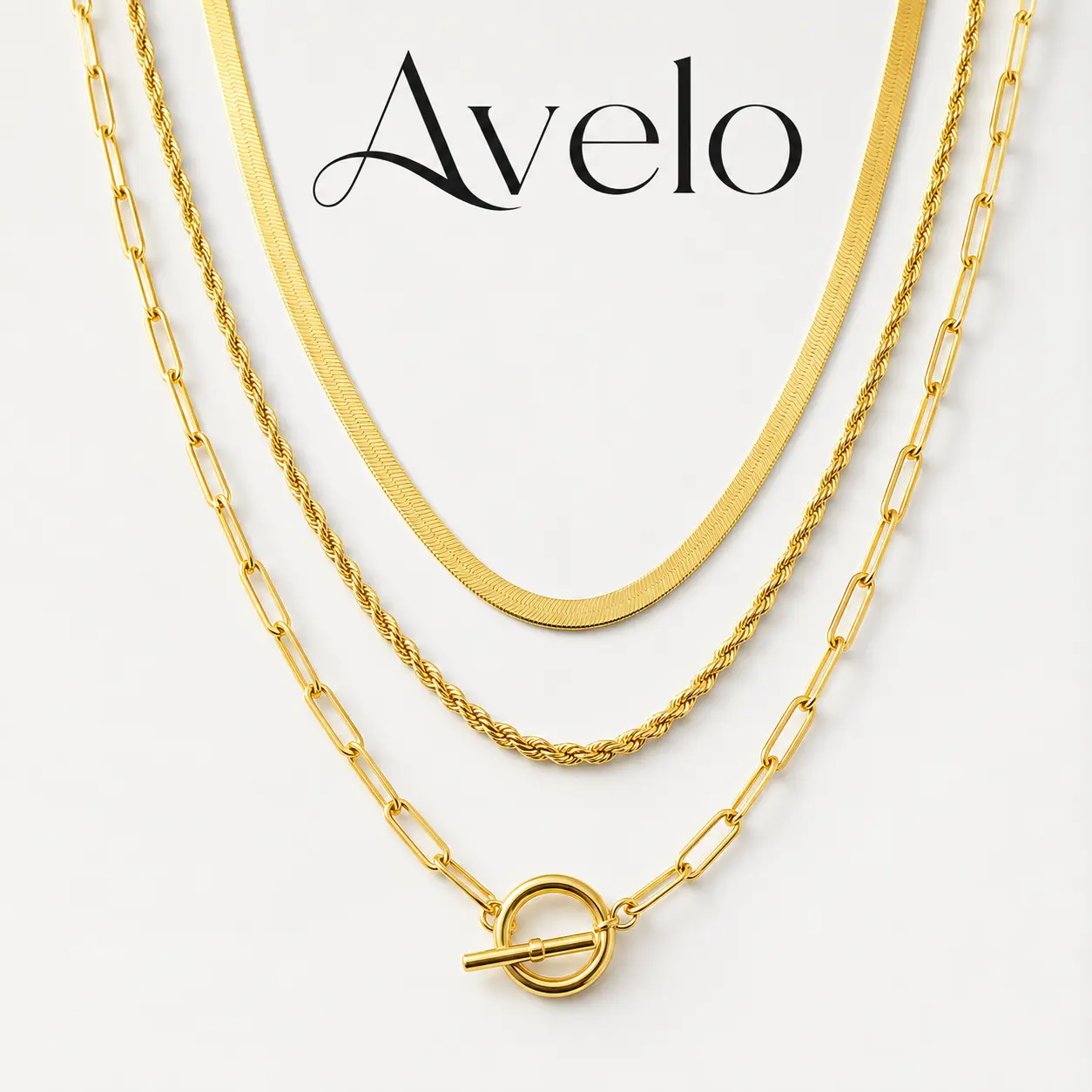 Women's 3-Layer Adjustable Toggle Alloy Necklace Set - Dainty Necklaces with Paperclip, Rope, Herringbone Link Chains, T-Bar Clasp Choker, Fashion Minimalist Exquisite Chain Gold Jewelry, Exquisite Chain Jewelry