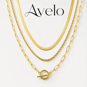 Women's 3-Layer Adjustable Toggle Necklace Set, Dainty Link Chain with Paperclip, Rope, Herringbone Styles, T-Bar Clasp Choker, Trendy Gold Costume Jewelry