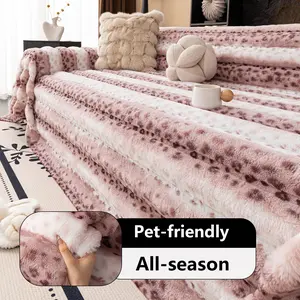 1count Faux Rabbit Fur Leopard Print Sofa Blanket, Pet Friendly, Suitable for Kitchen Bedroom Office, Hand Wash