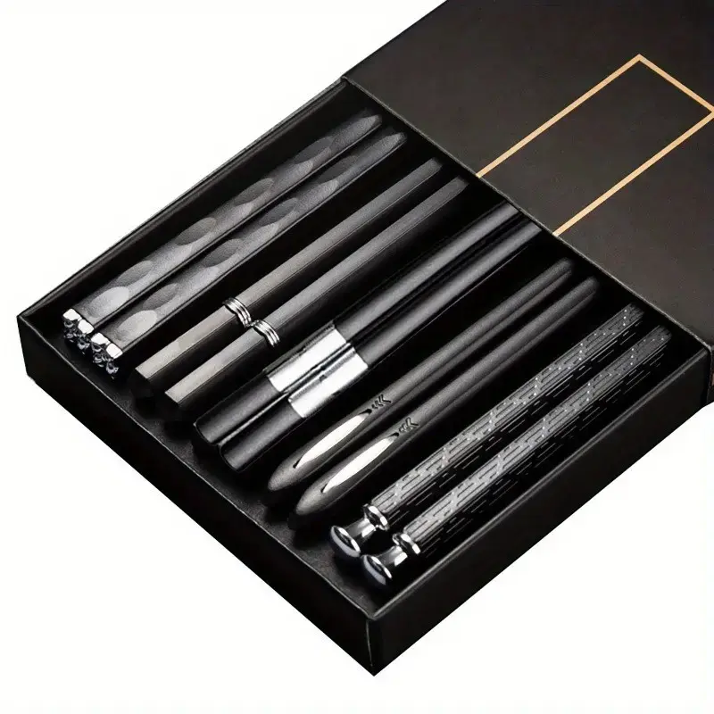 Alloy Chopsticks Tableware Gift Set 5 Pairs, Sturdy, Easy to Clean & Dishwasher Safe