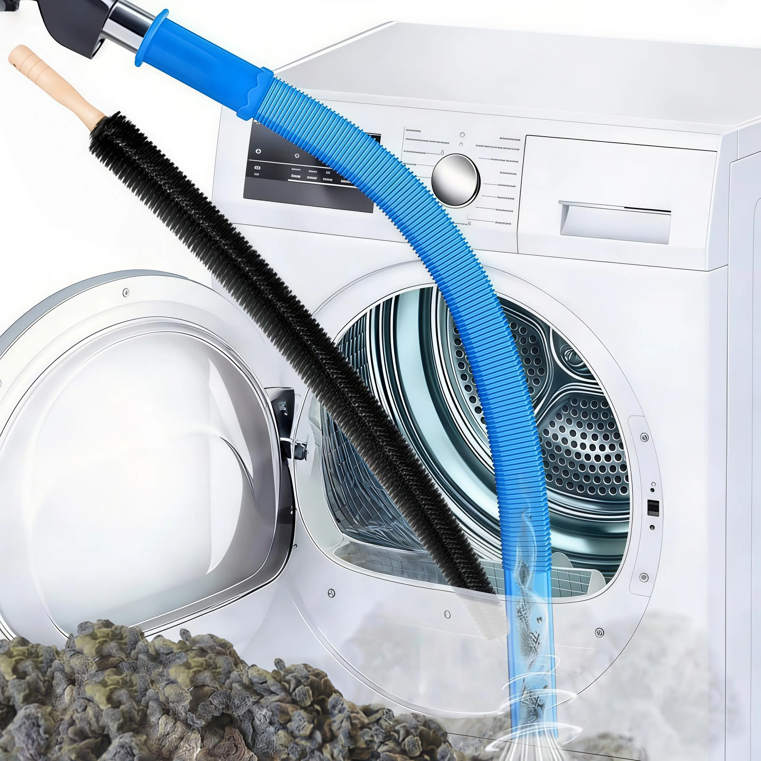 LMMAKE 1 Set Upgraded Dryer Vent Cleaner Kit - Universal Vacuum Hose Attachment, Lint Brush, Dryer Cleaning, 0.4in Inner Diameter for Tight Vents, Compact Fit, Deep Reach, Reduces Fire Risk Buildup, Compatible with Most Vacuums, Deep Vent Reach