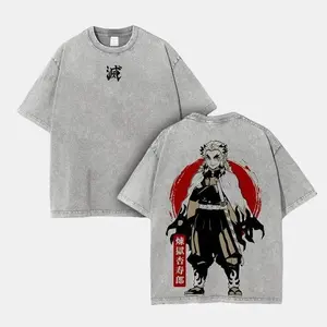 Rengoku Kyoujurou Double Printed Tee, Demon Slayer Anime Vintage Unisex Oversized Washed Heavyweight Cotton shirt Streetwear, OtakuDrop Fashion Style Graphic Tee, Gift for Fans Manga Anime Merch.