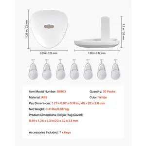 VEVOR Outlet Covers, 70 Pack, Plug Covers for Electrical Outlets, Secure Electric Socket Protector Caps with Shock Prevention, Easy Installation, Insulated ABS, for Home Wall Power Sockets, White