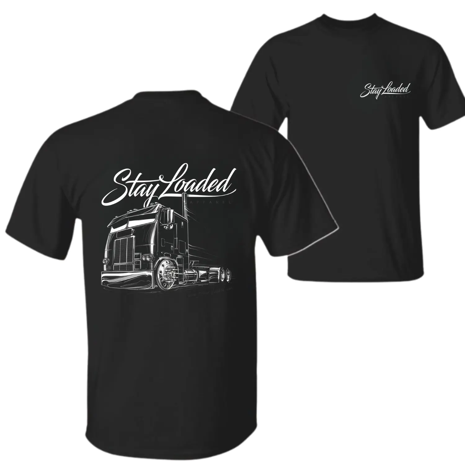 Men's Stay Loaded Semi Truck Print T-Shirt - Unisex Casual Tops, Classic Monochrome Short-Sleeve Fashion Apparel, Soft Fabric Chinese New Year Streetwear