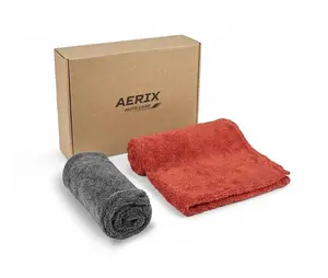 AERIX AUTO CARE TM  Advantage Line 2-in-1 Dual Towel Car Drying System – 1000 GSM 80/20 Blend Japanese Microfiber – 16x24 Ultra Plush, Scratch-Free, Streak-Free Professional Grade Quick Absorb Cloths for Paint, Glass, Ceramic Coatings & PPF Large Edgeless