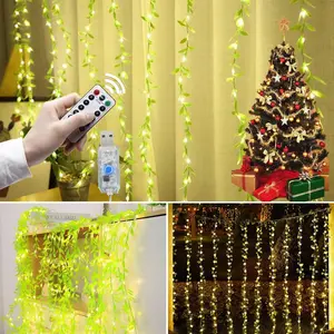 LED artificial Ivy Garland Artificial Ivy Garland Fake Screw Bedroom Wall Lamp Fake Ivy Lamp Lighting Curtain 3Mx1M Curtain Lamp 100 LED Lighting Curtain Bedroom Lamp (Vines With Fairy Lights) Decor