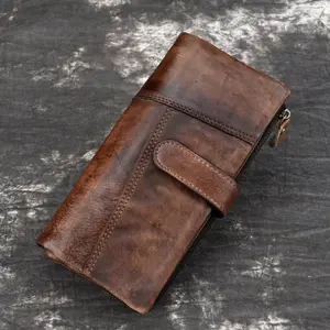 1 genuine leather wallet, long style, vintage top-layer cowhide, bank card and credit card holder with multi-card slot design