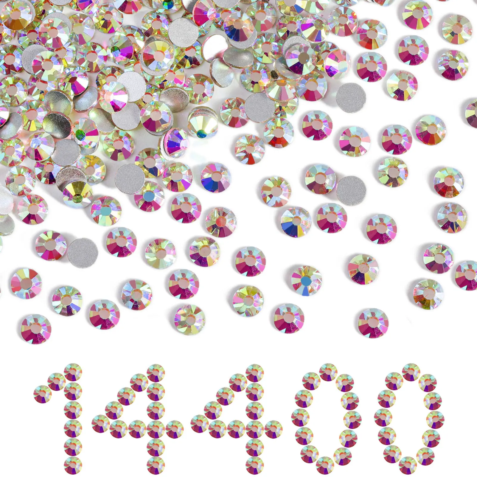 Beadsland Flatback Rhinestones Bulk,14400pcs Crystal AB Rhinestones for Nails Crafts Clothes DIY Decoration, SS20, 4.6-4.8mm