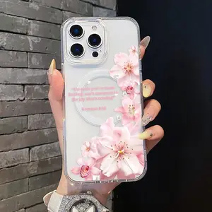 Magnetic Coquette Case for iPhone 17 16 E Pro Max 15 Plus 14 13 12 11 XS XR, Pastel Pink Floral Faith Quote Design | Shockproof, Girly, Stylish, Silicone, and Trendy Protection