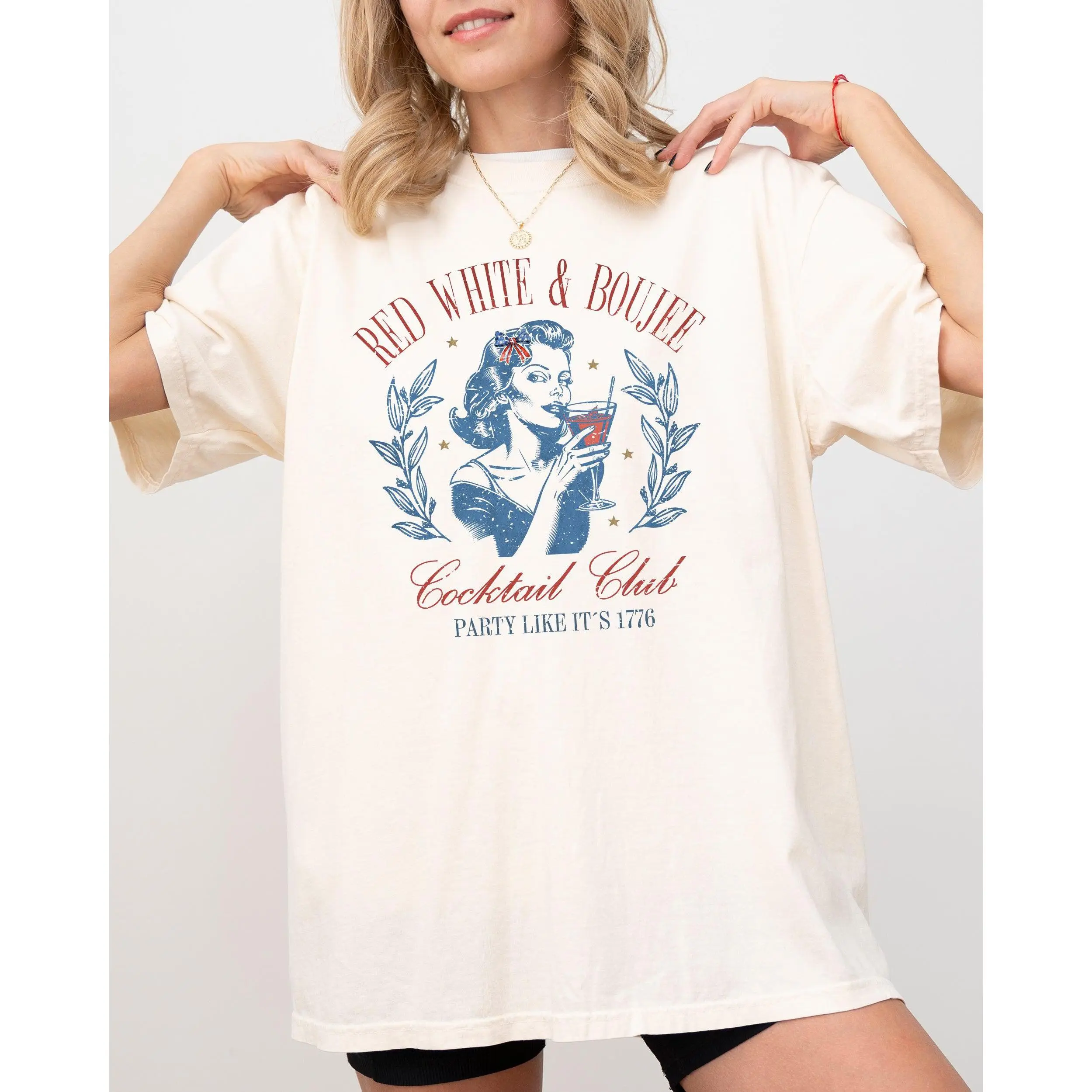 Red White Boujee, Cocktails, Party, 1776, America, USA, Patriotic, Independence Day, Fourth Of July, 4th Of July, Sassy Tshirt, Women's Comfort Color Tee, Tshirt