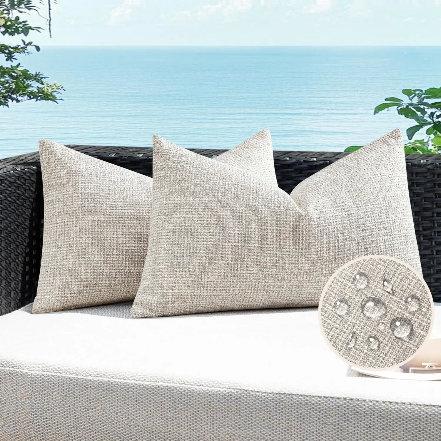 Set of 2 Outdoor Waterproof Throw Pillow Covers 16x24 Inch Decorative Linen Outdoor Pillows Cushion Case for Patio Couch Sofa