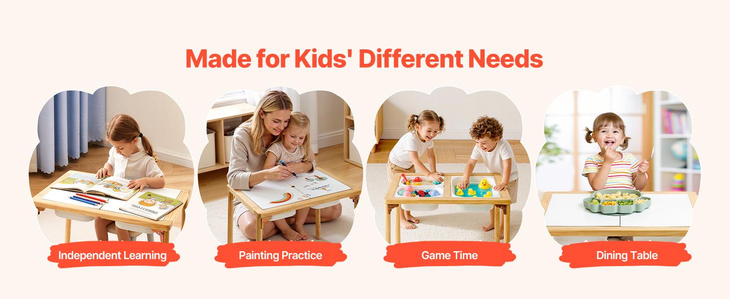 VEVOR Pine Folding Activity Table for Toddlers, Foldable Wooden Play Desk with Double-Sided Board, Storage Bins, Non-Slip Feet, Toddler Art Desk for Kids' Sand-Water Play, Drawing, Studying#BackToSchool