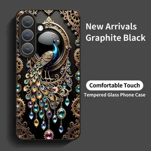 Golden Peacock Tempered Glass Phone Case – Samsung Galaxy Protection with Style