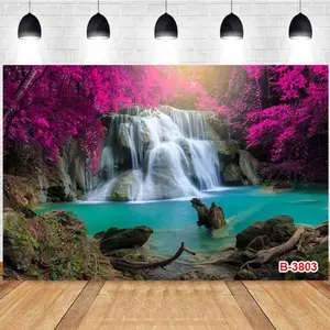 Photography Background Waterfall Purple Forest Turquoise Pool Natural Scenery Personal Portrait Shooting Photo Studio Backdrop