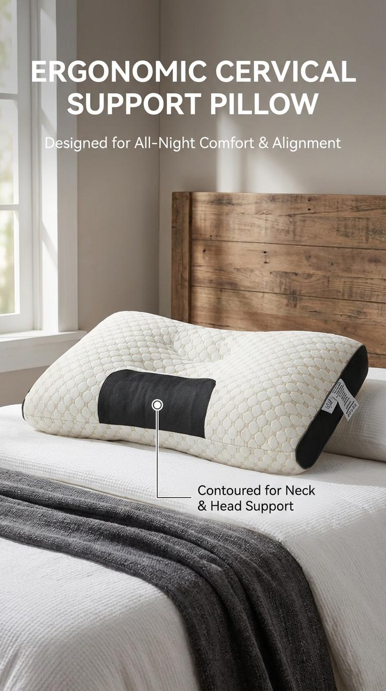 2-Pack Ergonomic Cervical Pillows - Cooling Mesh Neck Support Pillows for Pain Relief, Perfect for Back & Side Sleepers