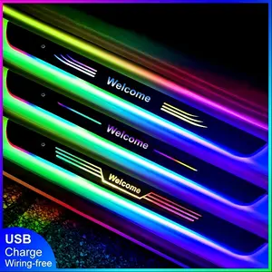 FCCEMC 4PCS Car Door Sill Light Threshold Lamp Logo Projector Lamp Power Moving LED Welcome Plate Pedal Light Protect Car Doors adjustable brightness