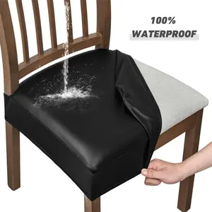 Waterproof Frosted Elastic Dining Chair Cover Set of 2/4/6, Dust-Proof Stretch Washable Seat Cover for Kitchen Hotel Living Room, PU Chair Slipcover