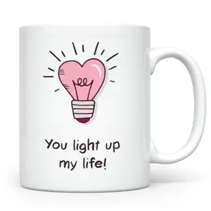 Valentine's Day Gift Coffee and Tea Mug Heart-shaped Light Bulb Warm Glow Hand-drawn Cartoon Style Ceramic Mug for Women and Men Ideal for Home Office Anniversary Romantic Gift