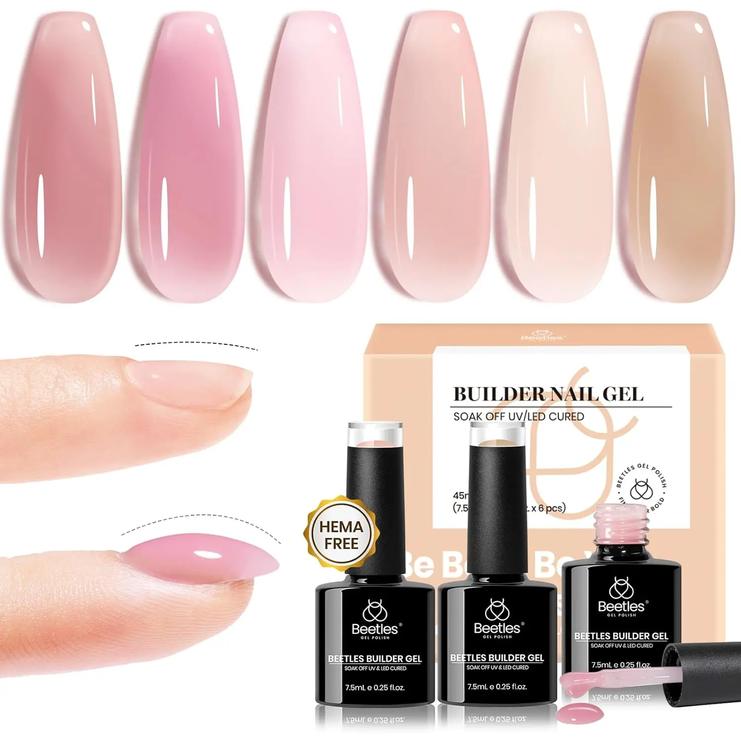 Beetles Hema Free Builder Gel Set for Nails - 6 Color Nude Pink - Nail Thickening & Repair Extension Gel for Women Polish     #cozyvibes #effortlessbeauty   Manicure Cutics