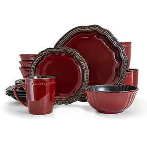 Elama Regency 16 Piece Stoneware Dinnerware Set in Red Elama Regency 16 Piece Stoneware Dinnerware Set in Red